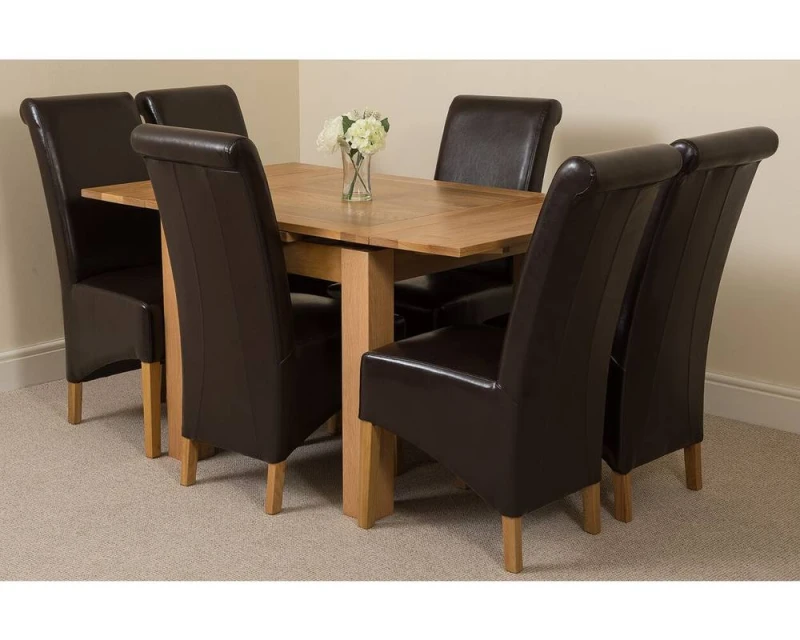 Image of Thats Furniture Richmond 140-220cm Oak Extending Dining Table + 6 Montana Leather Chairs in Brown Brown Unisex