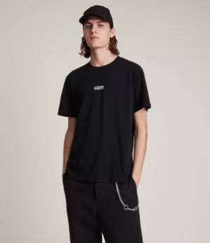 Image of AllSaints Mens Opposition Crew T-Shirt, Jet Black, Size: M