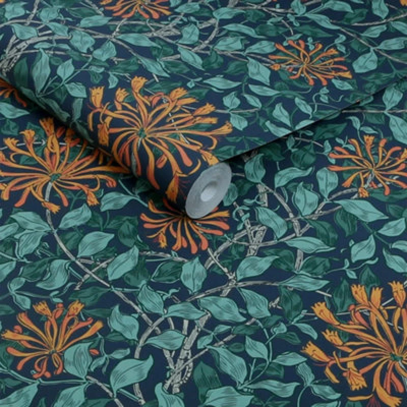 Image of William Morris At Home Honeysuckle Tidewater Blue Wallpaper