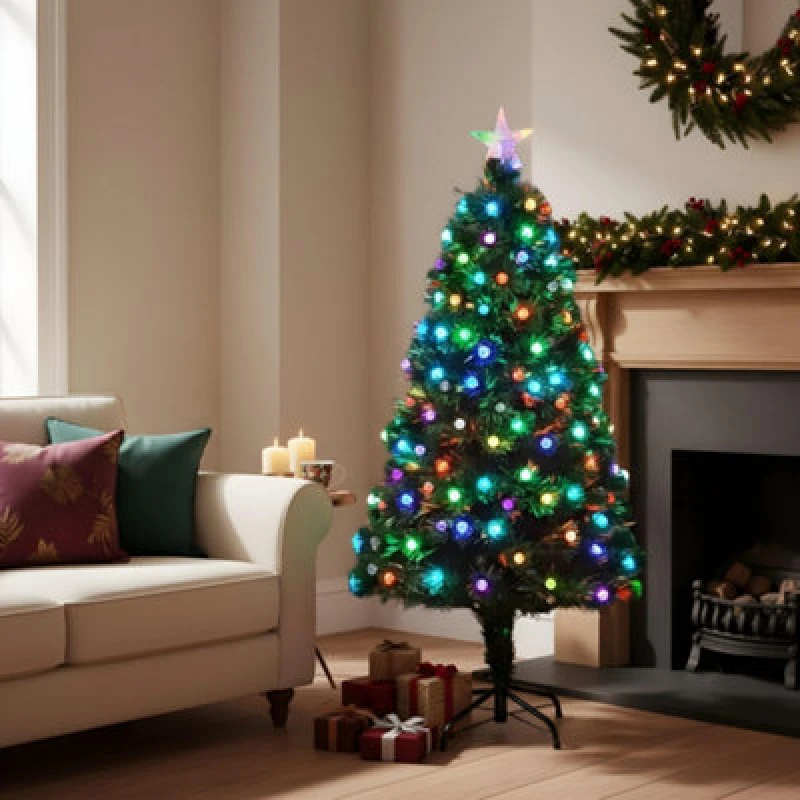 Image of Shatchi 4ft/120Cm Diamonds Fibre Optic Christmas Tree LED Pre-Lit
