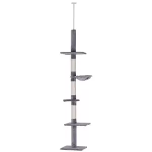 Image of PawHut Adjustable 5-Tier Cat Floor to Ceiling Scratching Tree - Grey/White