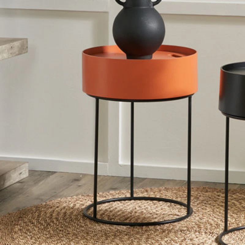Image of SO'HOME Round Storage Side Table with Metal Frame rust ONE SIZE