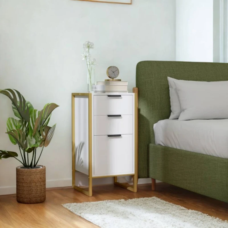 Image of Pirlo Plush Industrial 3 Drawer Chest Of Drawers Storage Unit White White Unisex