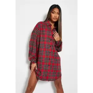 Image of I Saw It First Oversized Brushed Check Shirt Dress - Red