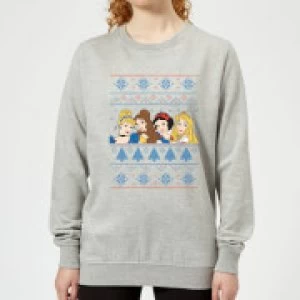 Image of Disney Princess Faces Womens Christmas Sweatshirt - Grey - L
