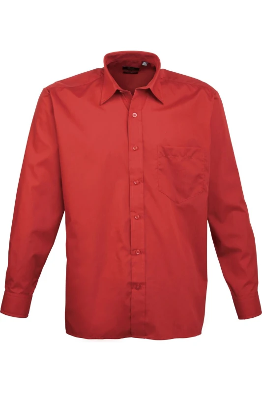 Image of Premier Premier Men Poplin Long-Sleeved Formal Shirt in Dark Red Dark Red One Size Male 5055805353986