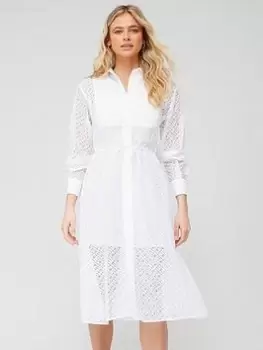 Image of Tommy Hilfiger Lace Midi Shirt Dress - White, Size 36, Women