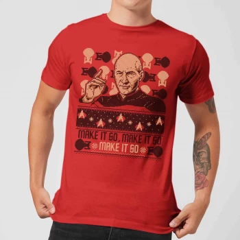 Image of Star Trek: The Next Generation Make It So Mens Christmas T-Shirt - Red - M