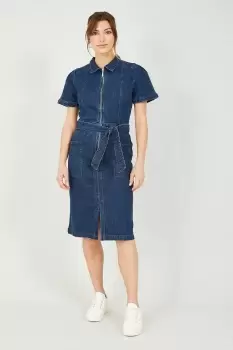 Image of Blue Denim Stretch Zip Dress