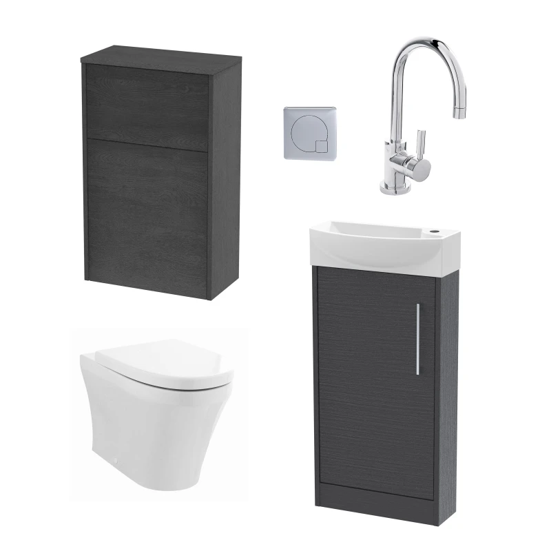 Image of Balterley Cloakroom Left Hand Vanity WC Unit Toilet and Tap Graphite 440mm Grey