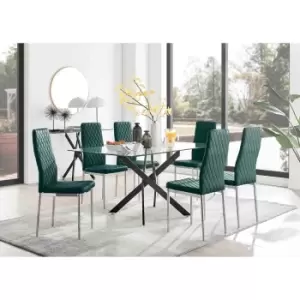 Image of Furniture Box Leonardo Black Leg Glass Dining Table and 6 Green Velvet Milan Chairs