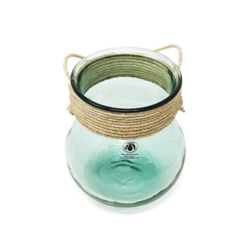 Image of Verano Spanish Ceramics Hemp 100% Recycled Glass Home Tableware Decorative Hanging Jar (H) 20cm Clear unisex