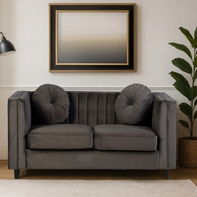 Image of Premier Housewares Farah Two Seat Velvet Sofa Grey unisex