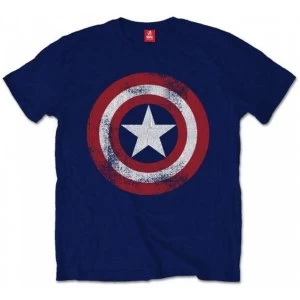 Image of Captain America Distressed Shield Mens Medium T-Shirt - Navy
