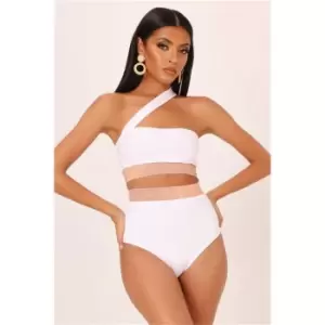 Image of I Saw It First White High Waisted Bikini Bottoms With Orange Sparkle Trim - White