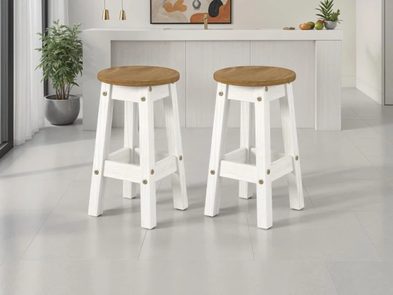 Image of Core Corona White Wooden Set of 2 Low Dining Stools