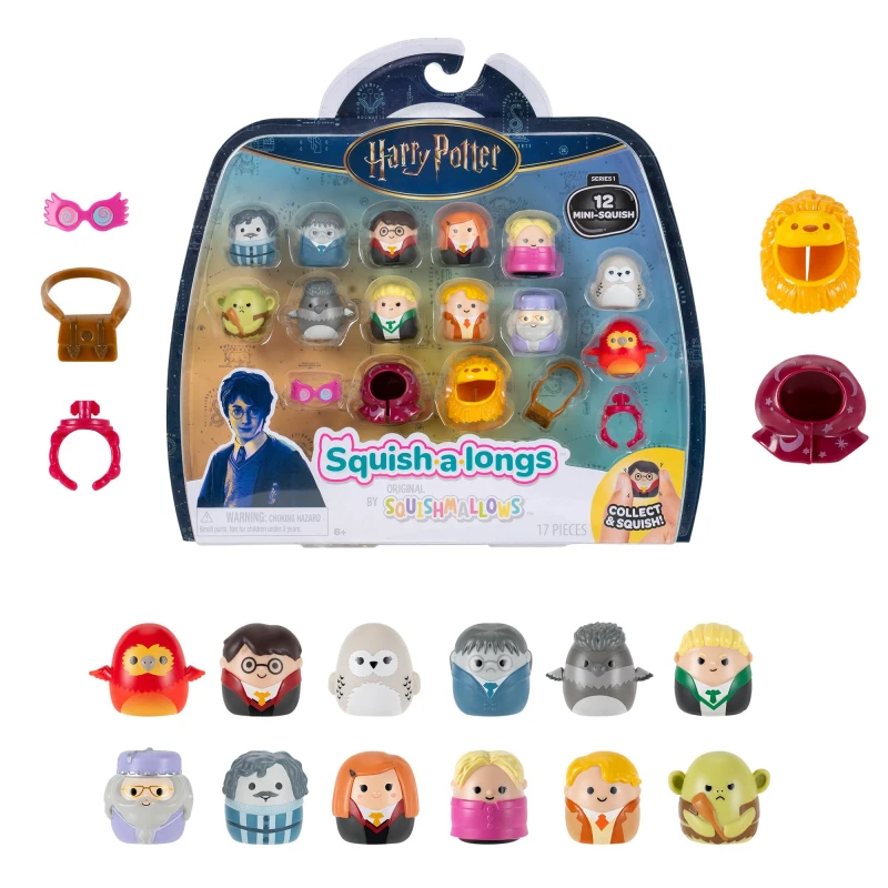 Image of Squish-a-longs “Harry Potter Mini-Squish + Accessory 12-Pack - includes 12 “Harry Potter Mini-Squish—Harry Potter Hedwig Moaning Myrtle Buckbeak D
