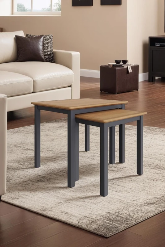 Image of FWStyle FWStyle Oak Nest Of 2 Tables Graphite Blue in Grey Grey One Size Unisex 5056413124814