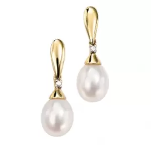 Image of Elements Yellow Gold Drop Pearl Diamond Earrings GE780WZ475