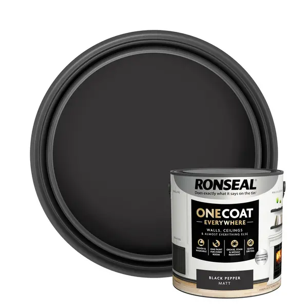 Image of Ronseal One Coat Everywhere Multi Surface Matt Paint Black Pepper - 2.5L Black