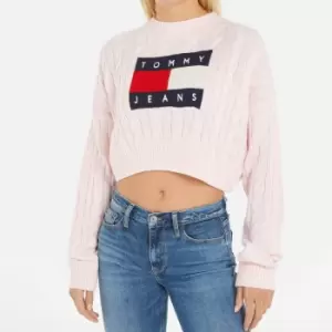 Image of Tommy Jeans Flag Cable-Knit Sweater - S