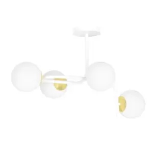 Image of Ragnar White/Gold V1 Globe Ceiling Light with White Glass Shades, 4x E14