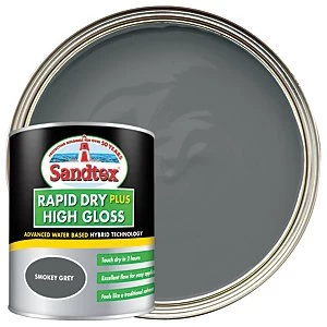 Image of Sandtex Rapid Dry Plus High Gloss Paint - Smokey Grey 750ml