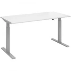 Image of Elev8² Sit Stand Single Desk with White Melamine Top and Silver Frame 2 Legs Mono 1600 x 800 x 675 - 1175 mm
