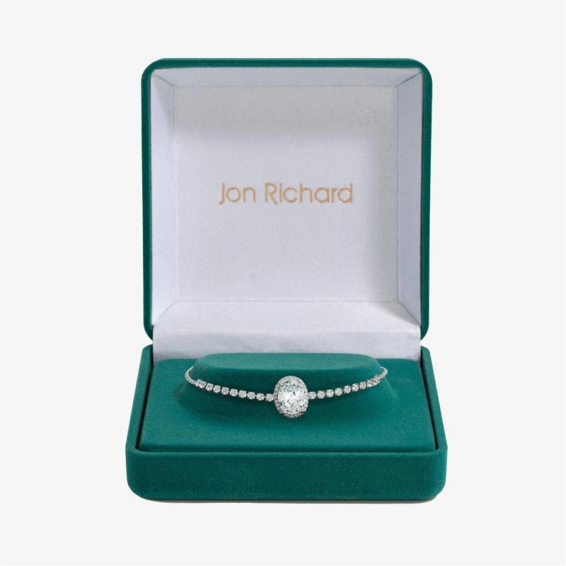 Image of Jon Richard Rhodium Plated Cubic Zirconia Micro Pave Oval Toggle Bracelet - Gift Boxed Silver