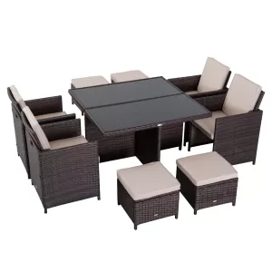 Image of Outsunny 9 PCS Rattan Dining Set-Brown