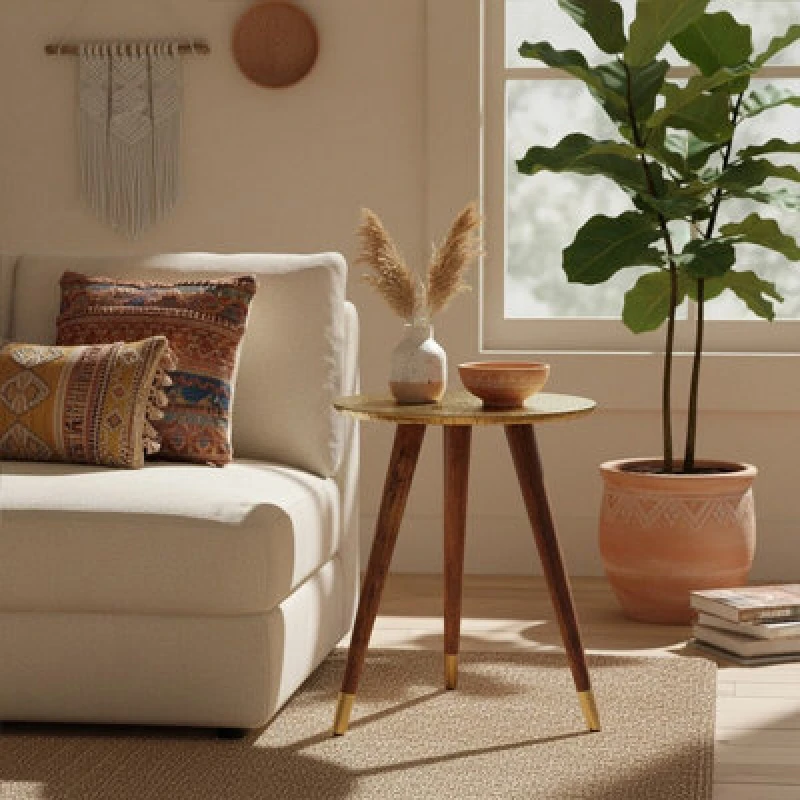 Image of Orsina Classic Profile Metal And Gold Finish Carve Side Table, Versatile Side Table By Couch, Sturdy Corner Table