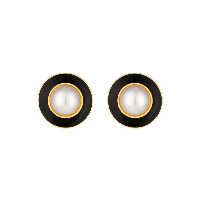 Image of Jon Richard Vintage Inspired Gold Plated Pearl And Enamel Clip Earrings Gold female