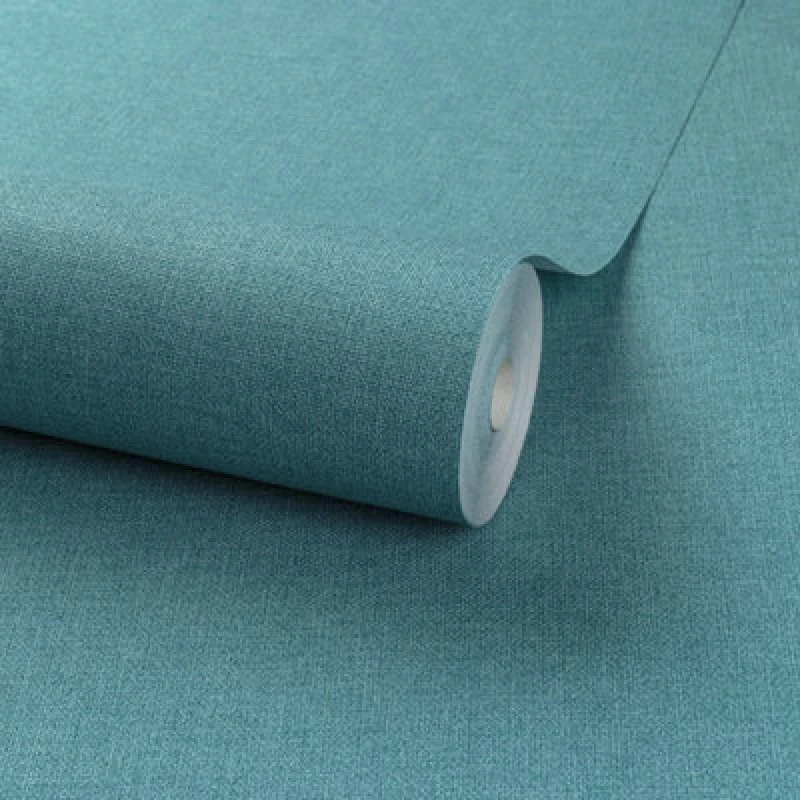 Image of Grandeco Panama Plain Textured Linen Fabric Wallpaper, Deep Teal