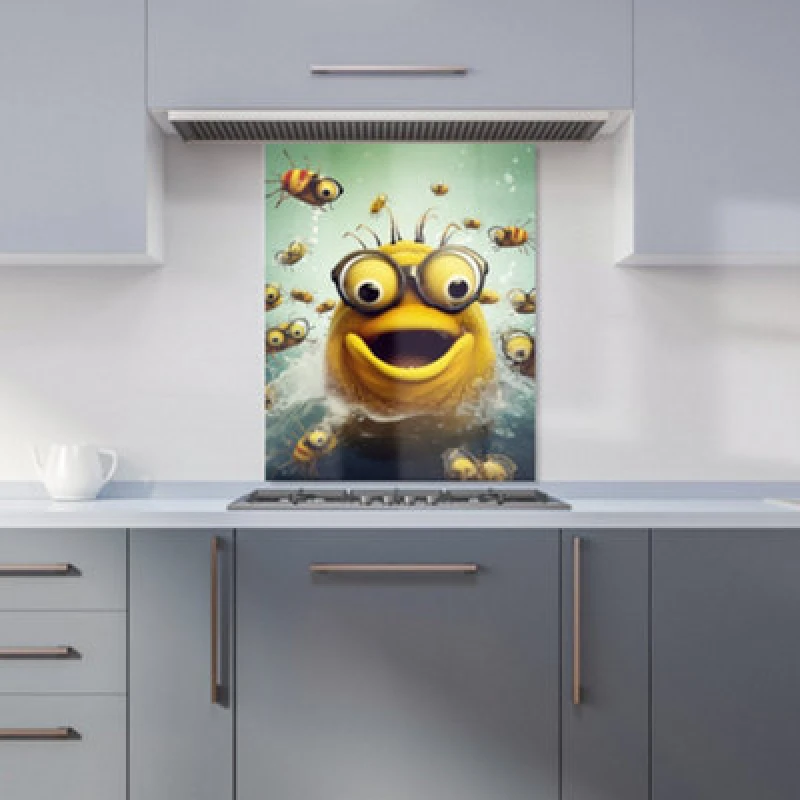 Image of Warren Reed Designer Happy Worm And Bees Splashart Kitchen Splashback