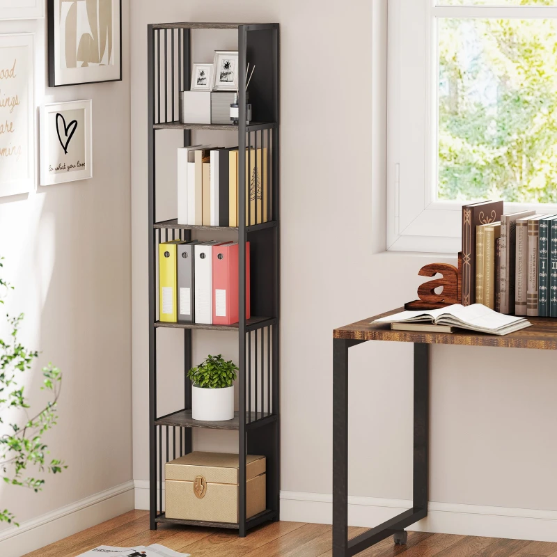 Image of HOMCOM HOMCOM 5-Tier Bookshelf, Freestanding Display Storage Unit, Grey Grey One Size Unisex 5063603391482
