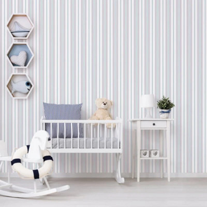 Image of Galerie Deauville 2 Green Grey White Two Colour Stripe Smooth Wallpaper