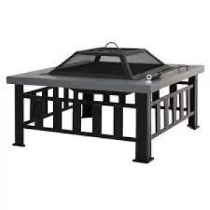 Image of Outsunny Fire Pit with Rain Cover Black