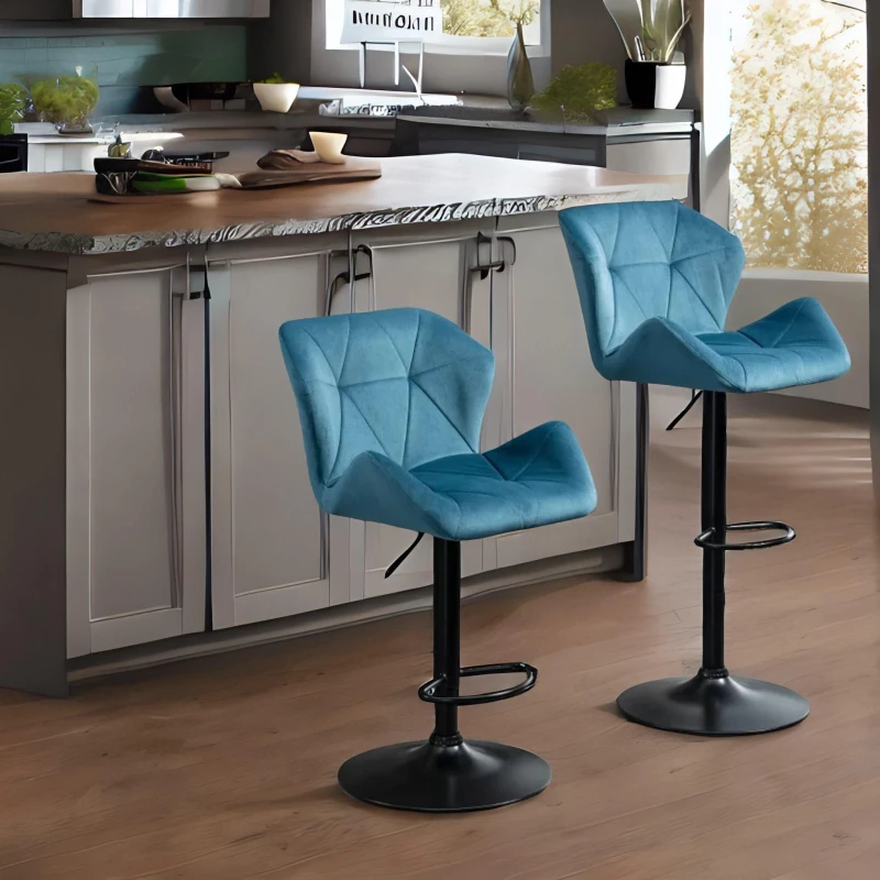 Image of Rafaelo Mobilia Set Of 2 Adjustable Height Retro Blue Bar Stools Blue Unisex
