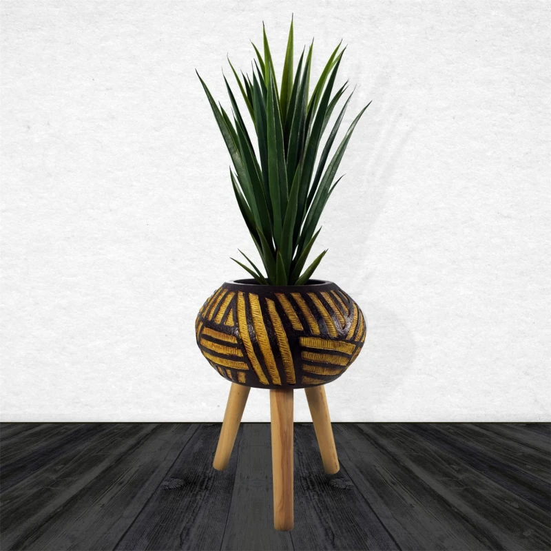 Image of Leaf Large Composite Oval Planter with Stand Dark Brown