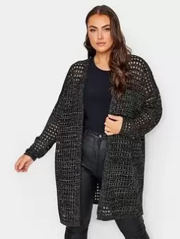 Image of Yours Yours Lurex Crochet Cardigan Black/silve, Black, Size 22-24, Women