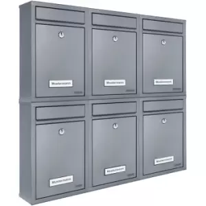 Image of Deuba - 6x Wall Mounted Letter Box Steel Square Mailbox Lockable Key Outdoor Postbox Post System unit Silver