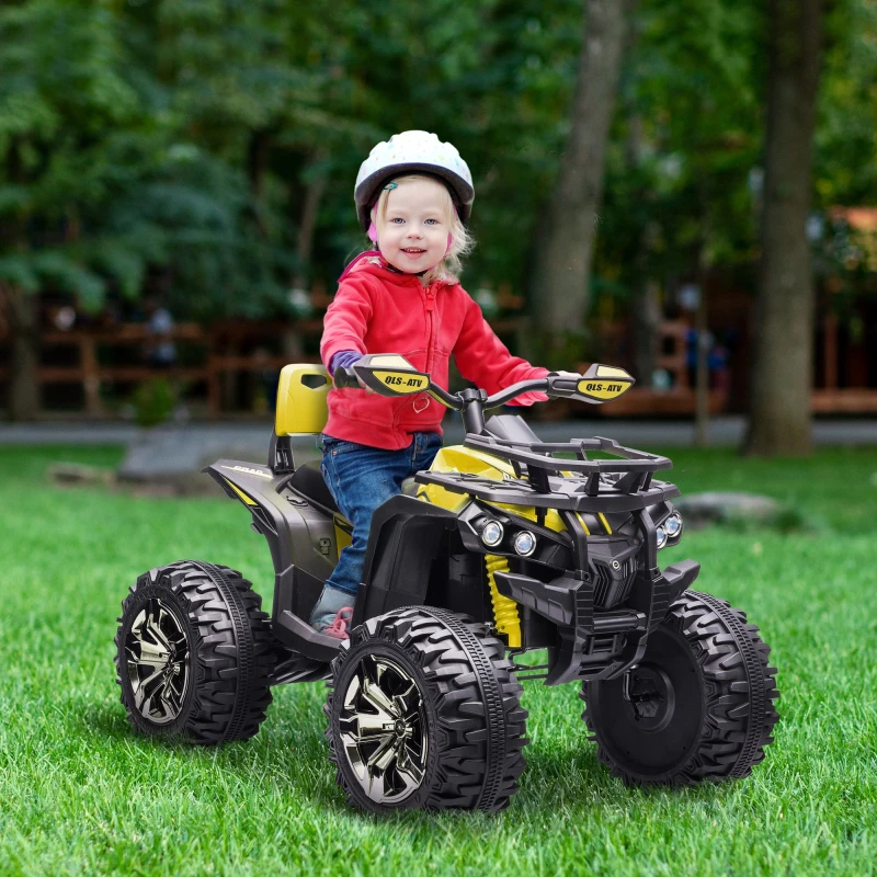 Image of Homcom 12V Quad Bike Atv With LED Lights, Music, For Boys Girls, Yellow, Yellow 370-170V70YL