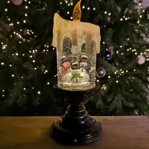 Image of 25cm Snowtime Indoor Battery Operated LED Water Candle Stick Spinner with Snowman Scene