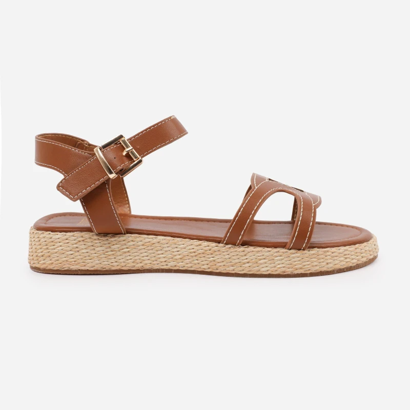 Image of Where's That From 'Julia' Flatform Sandal With Stylish Cut Strap Detail Tan