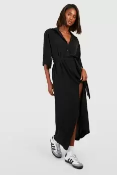 Image of Hammered Half Sleeve Belted Midaxi Shirt Dress