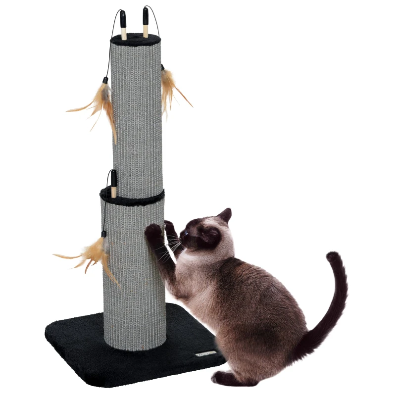 Image of PawHut 78cm Tall Cat Scratching Post with 3 Toy Feathers Black