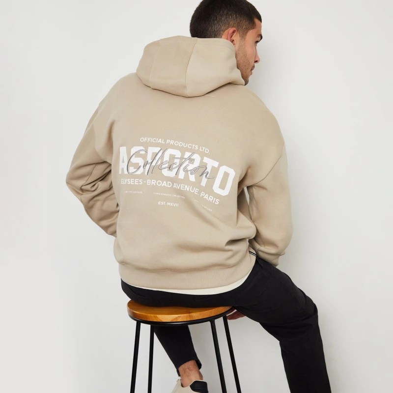 Image of Threadbare 'Gregor' Graphic Print Relaxed Fit Pullover Hoodie Stone
