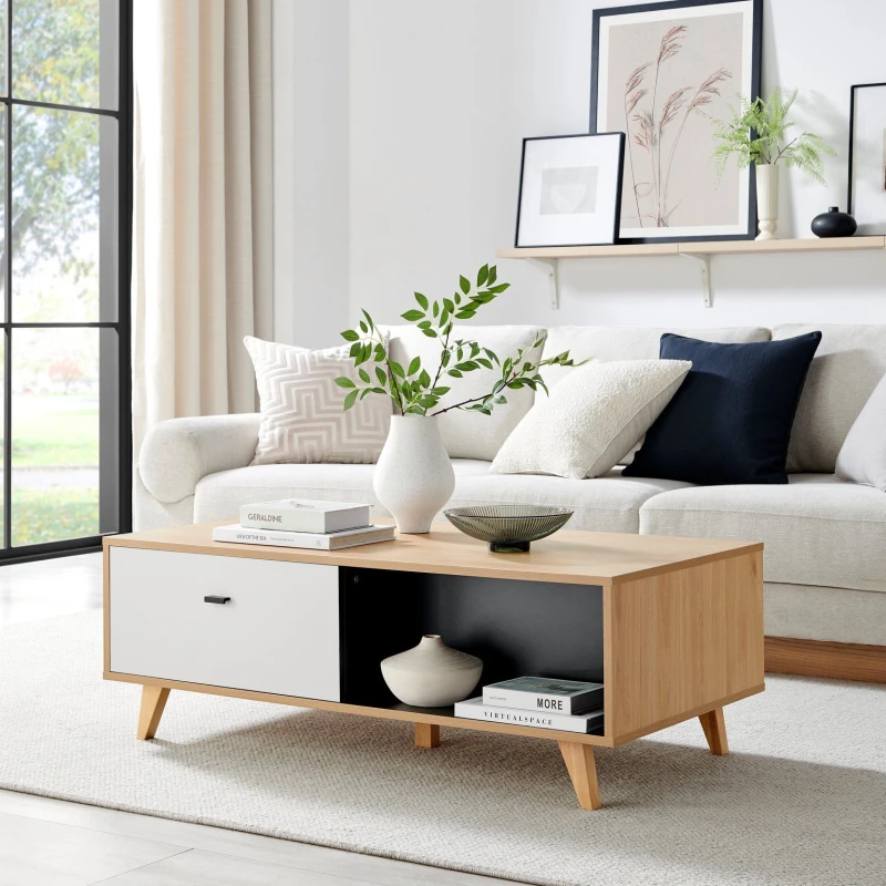 Image of FurnitureboxUK FurnitureboxUK Bisset Off-White & Wood Effect Storage Coffee Table in Off White Off White One Size Unisex 5060661187606