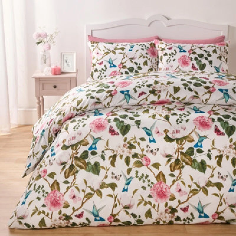 Image of OHS OHS Spring Duvet Cover Set Reversible Floral Bedding Pillowcases Blossoms in White Size: Double White Double Unisex 5027434204045