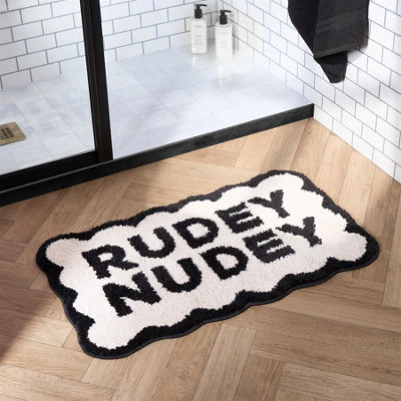 Image of OHS OHS Bath Mat Non Slip Soft Rudey Nudey Shower Textured Shaggy Bathroom Rug in White White One Size Unisex 5027434215980